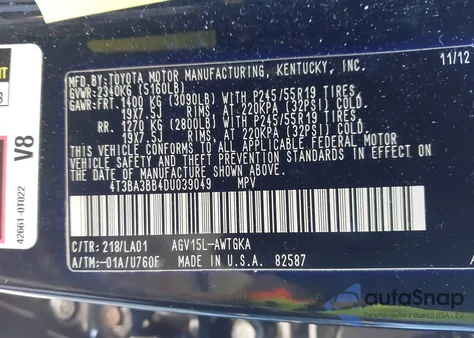 2013 Toyota Venza Xle z USA, uszkodzony, nr VIN 4T3BA3BB4DU039049